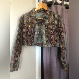 Forever 21 Cropped Pattern Jean Jacket